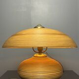 Pencil Reed Rattan Bamboo and Brass Mushroom Table Lamp, Italy, 1970s