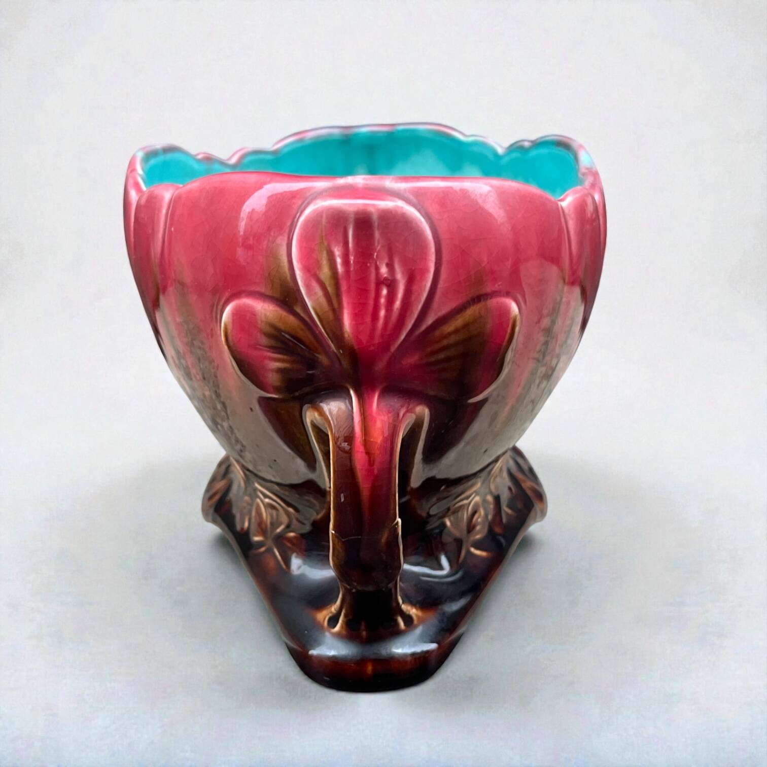 Art Nouveau ceramic jardinière Barbotine Orchies