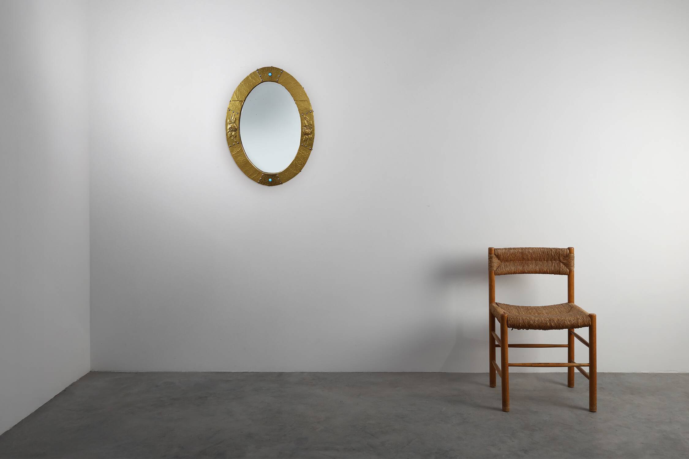 Arts & Crafts Copper Oval Mirror, France ca. 1905