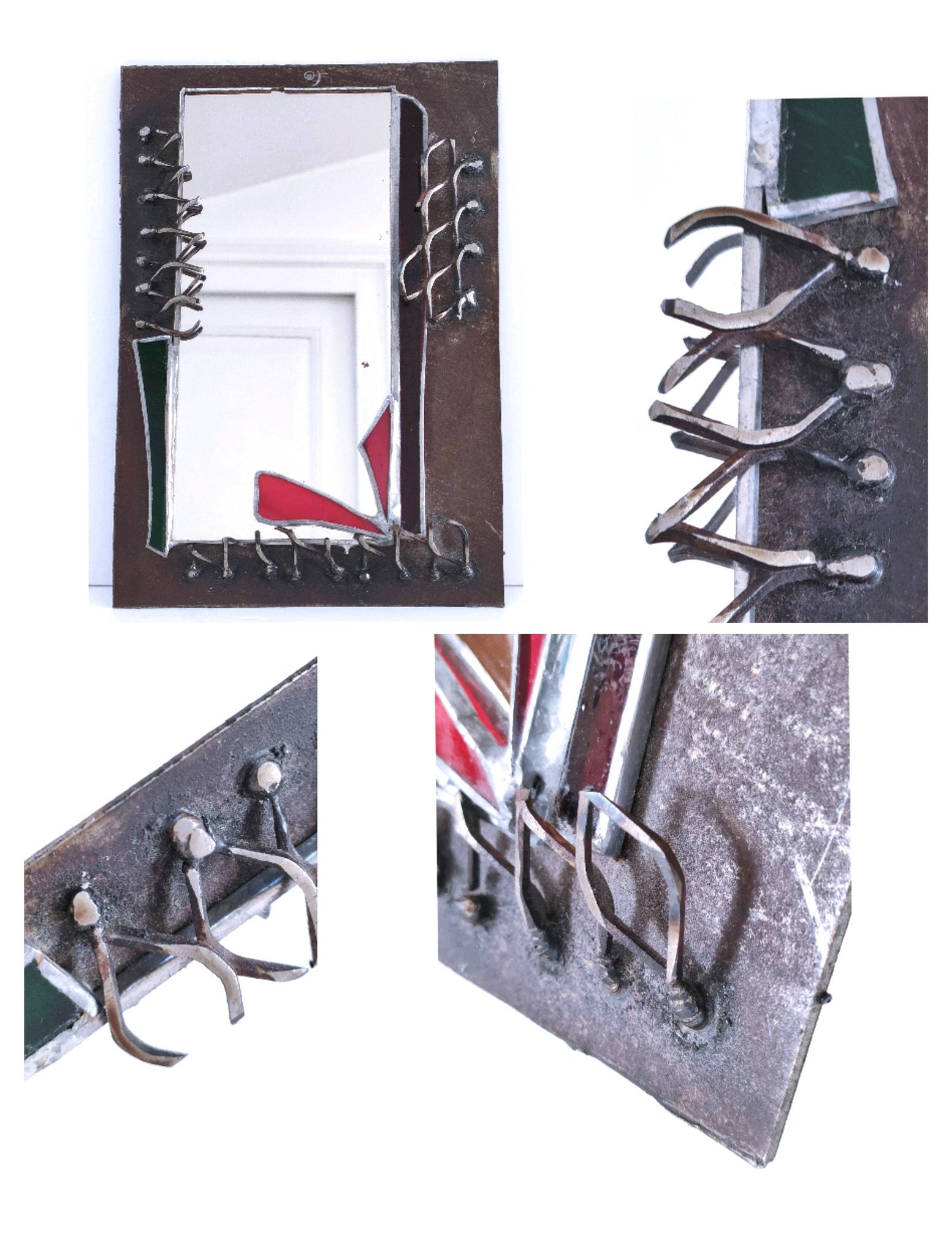 Miroir brutaliste métal et verre serti