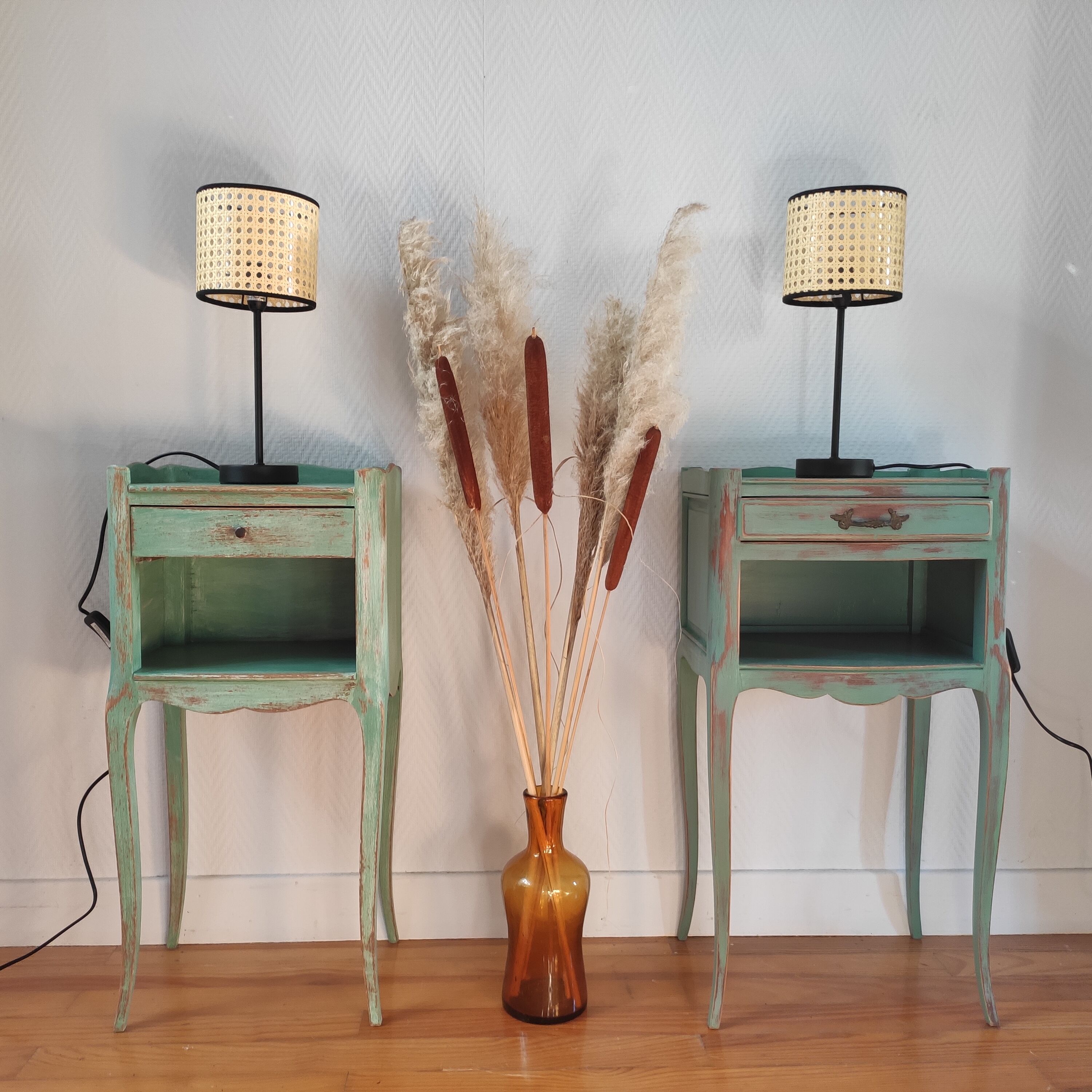 Pair of patinated bedside tables