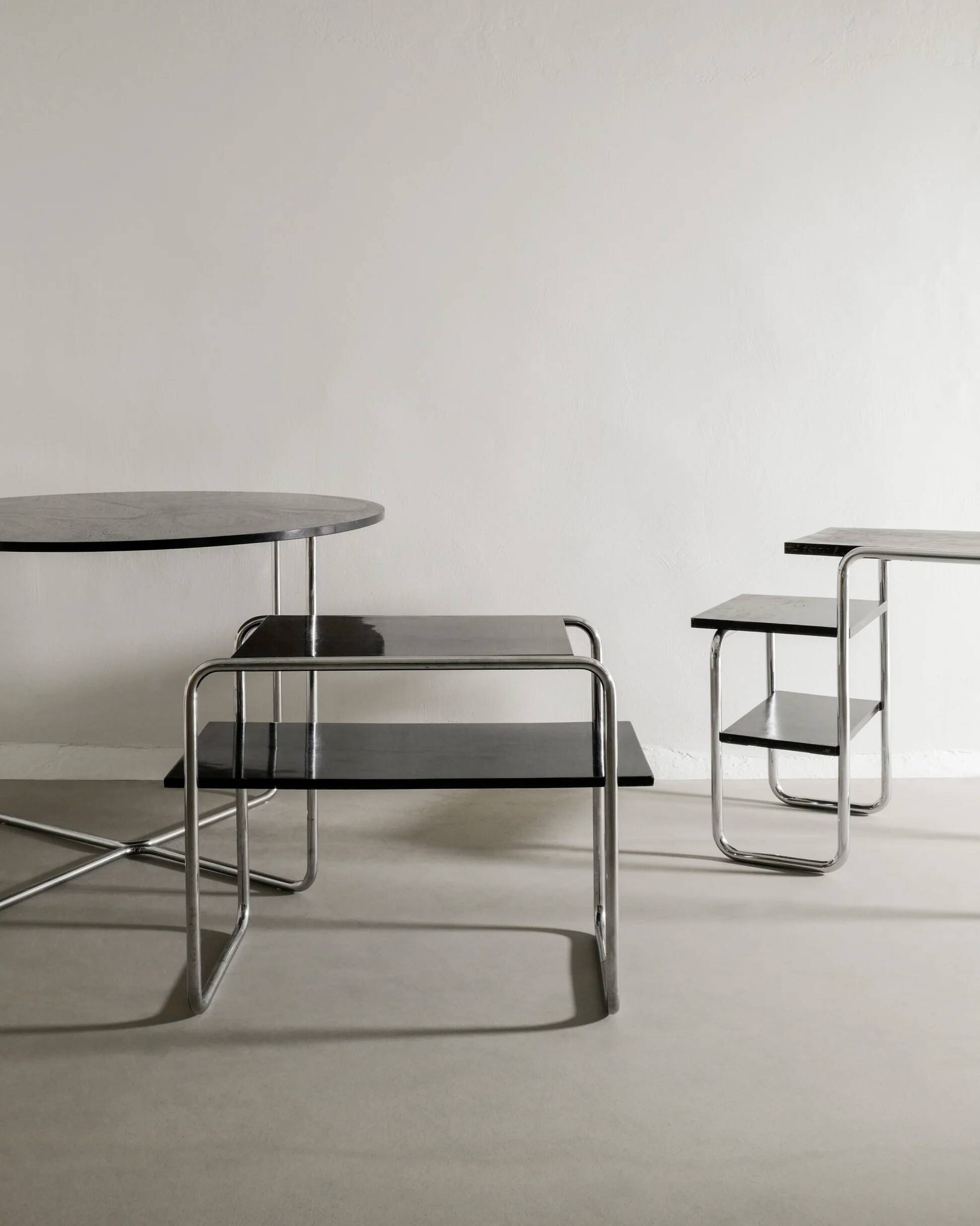 Black Mid Century Bauhaus Wooden Chrome "B21" Table by Marcel Breuer, 1930s