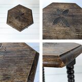 Vintage Table d'Appoint Tripode Polygone Sculpté à la main Tourné en bois massif Travail manuel Grün