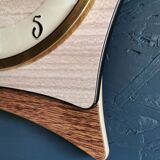 Vintage formica clock silent asymmetrical wall pendulum "Jura bois"