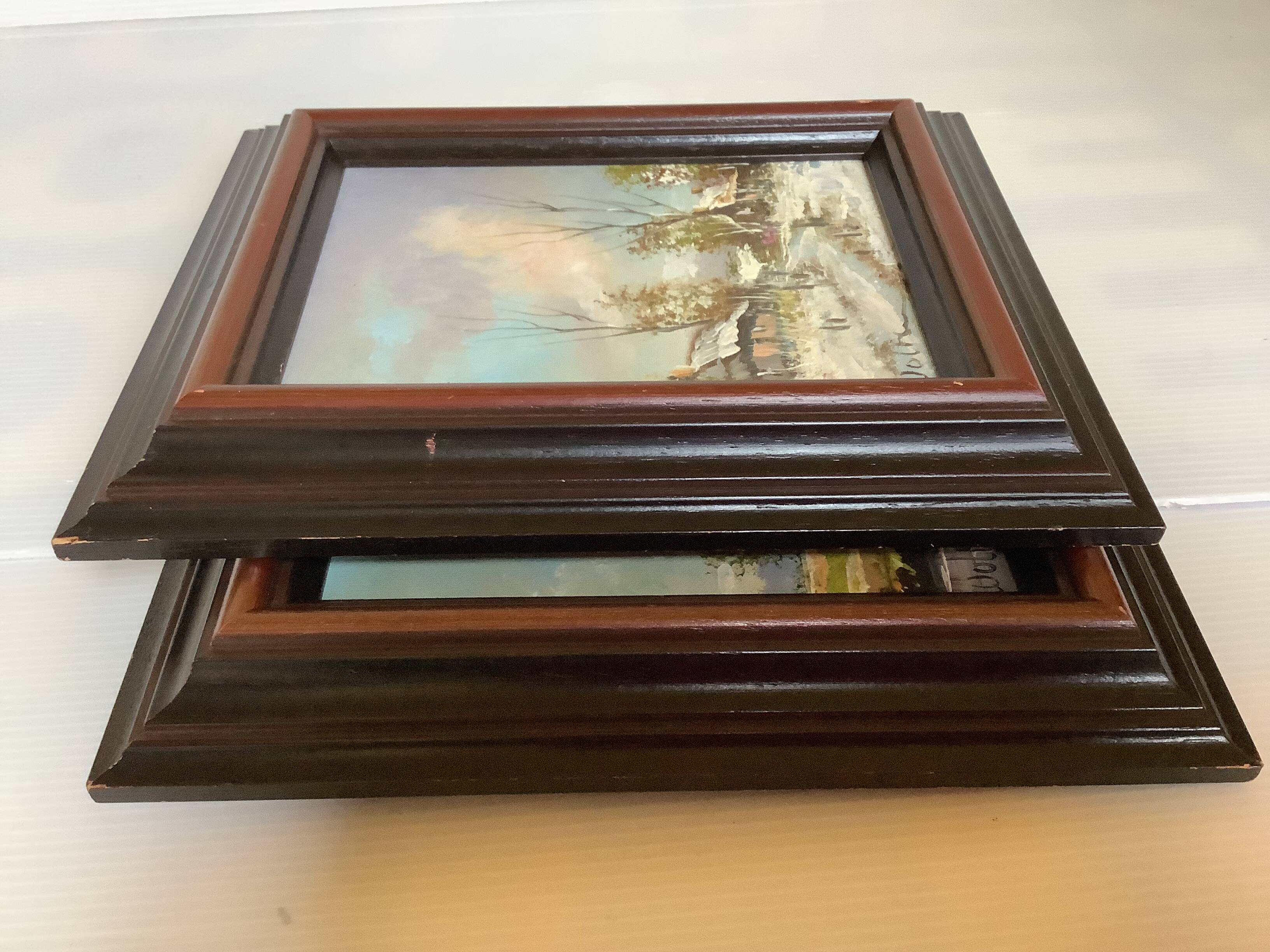 Pair of landscape paintings, oil on cardboard