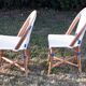 Set de 4 chaises bistrot terrasse parisienne en rotin blanche et bleu