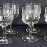 7 verres balon cristal,gravure grecque et filets.