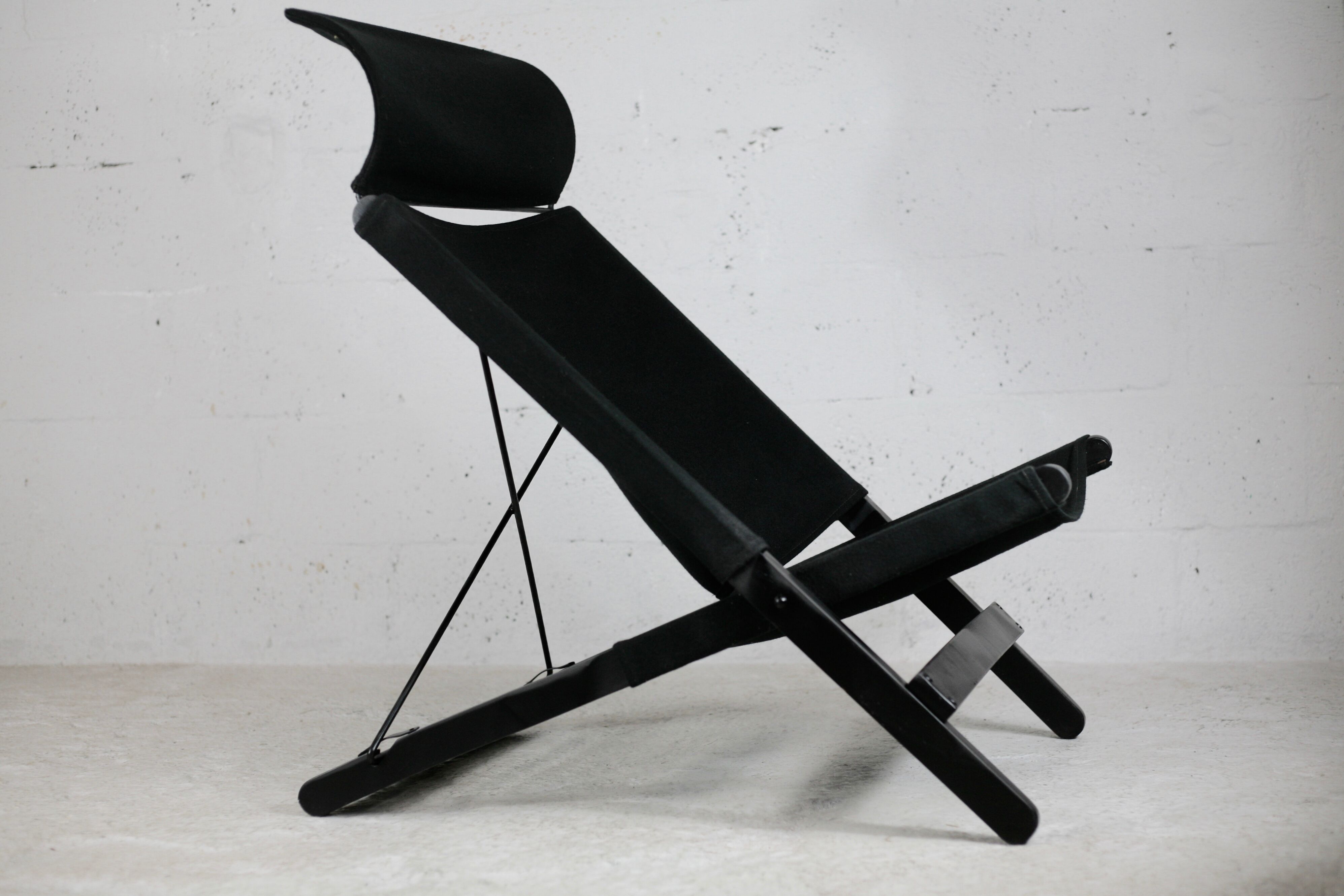 Armchair by Tord Bjorklund, black wood, steel and canvas. Ed. Ikéa, circa 1990.