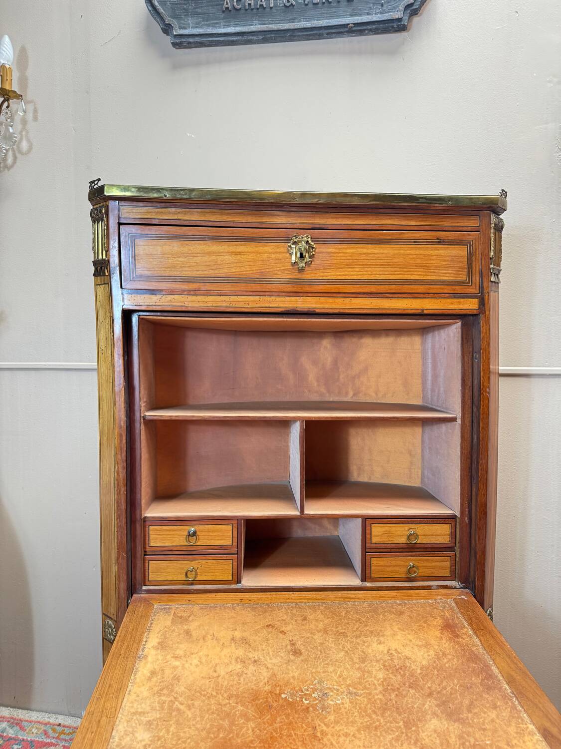 Tuart jean-baptiste ii marquetry wood secretary, stamped