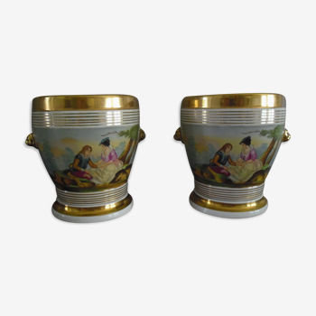 Pair of pot covers on a porcelain base from Paris