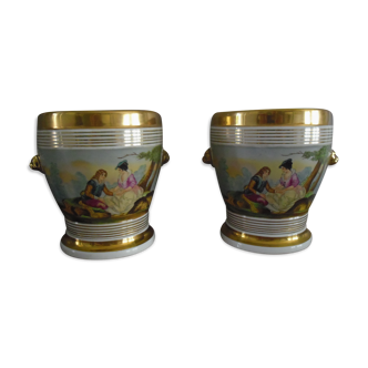 Pair of pot covers on a porcelain base from Paris