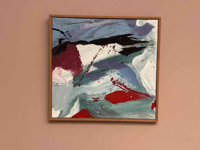 Original Swedish Oil On Canvas – Abstract Composition By Lars Sjögren – Vintage & Framed – 38 × 40 Cm (15.0" × 15.7")