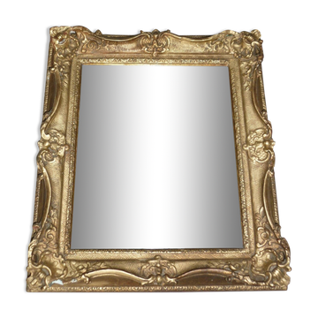 Miroir en bois et stuc redoré de style rocaille 33x29