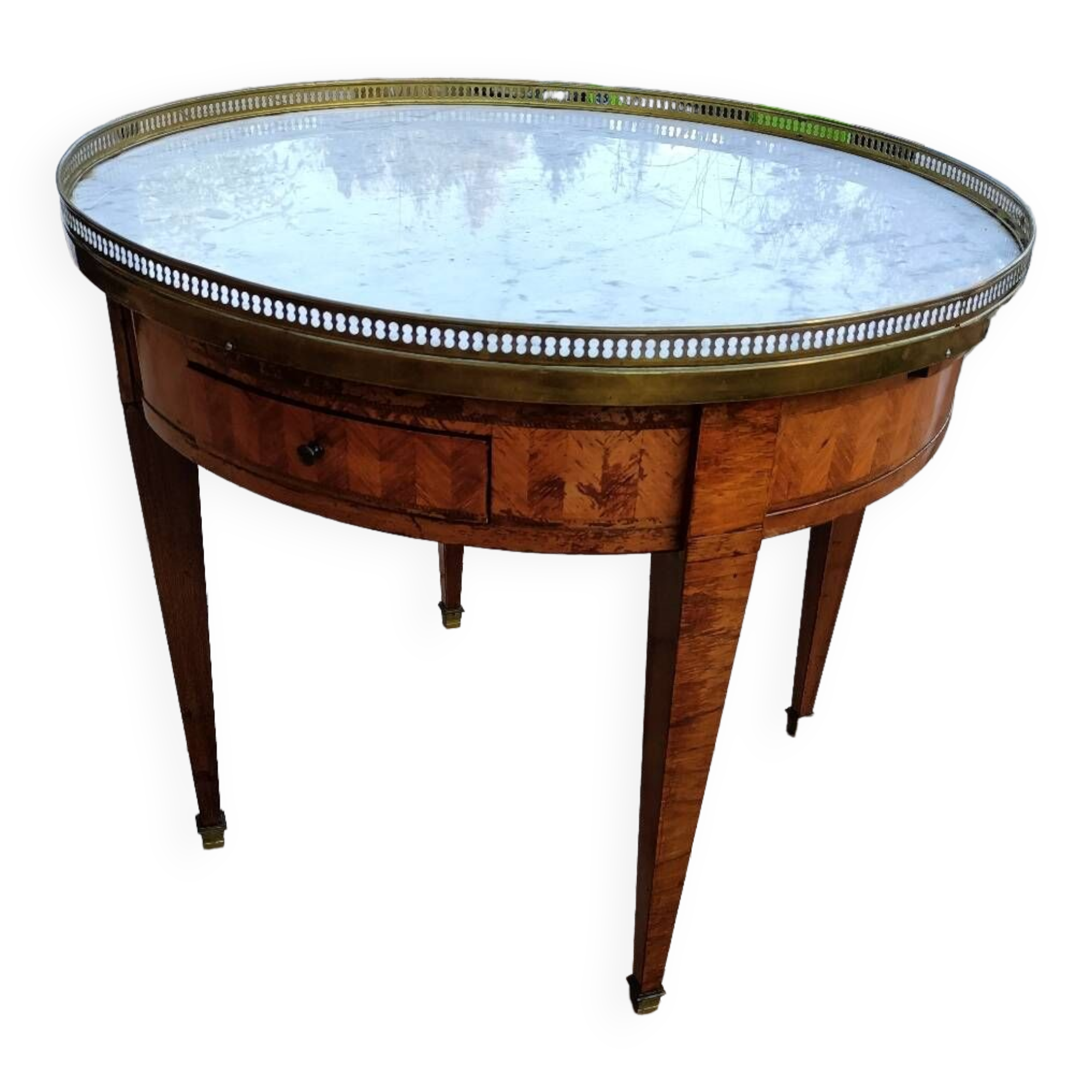 Antique Louis XVI style hot water bottle table with marble top