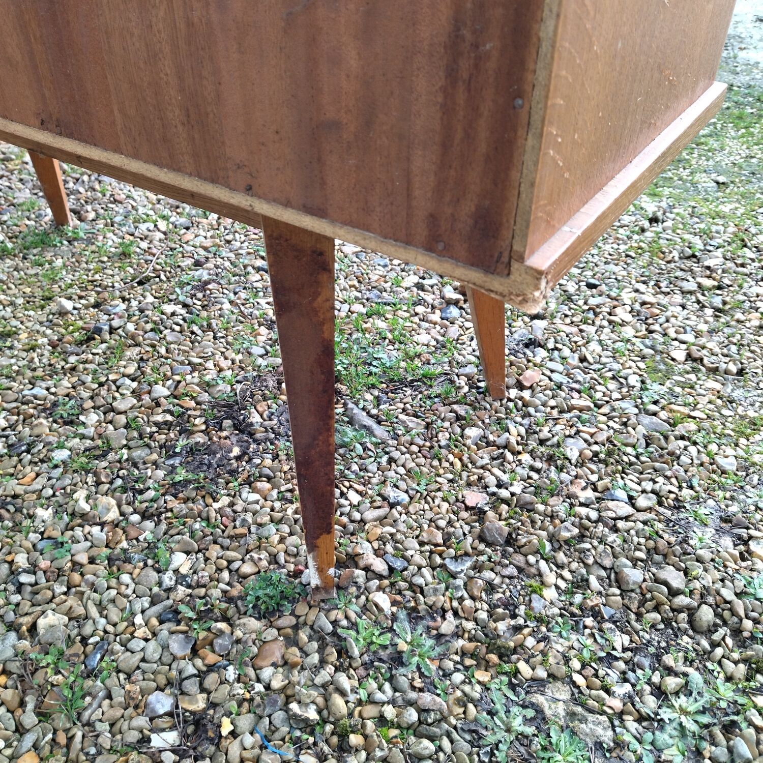 Glass bar veneered wood 50s compass