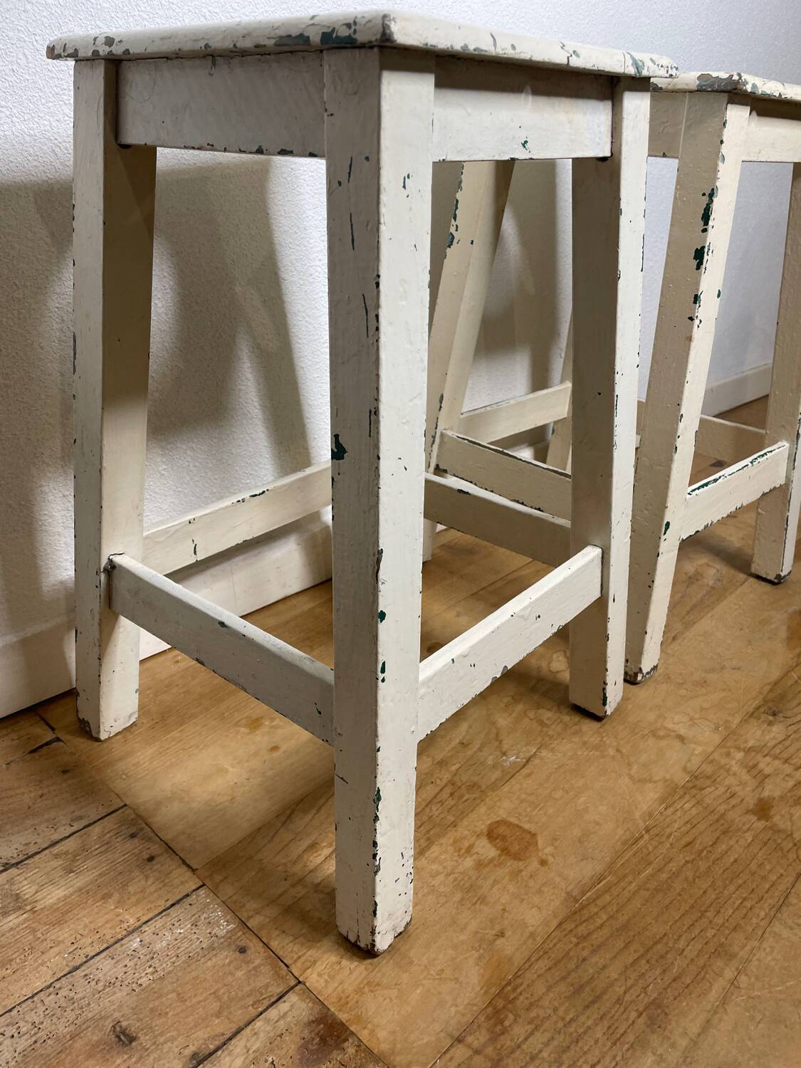 Pair of vintage cream stools in painted wood