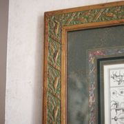 Antique engraving of Mars and Venus, framed under glass, large frame, decoration.