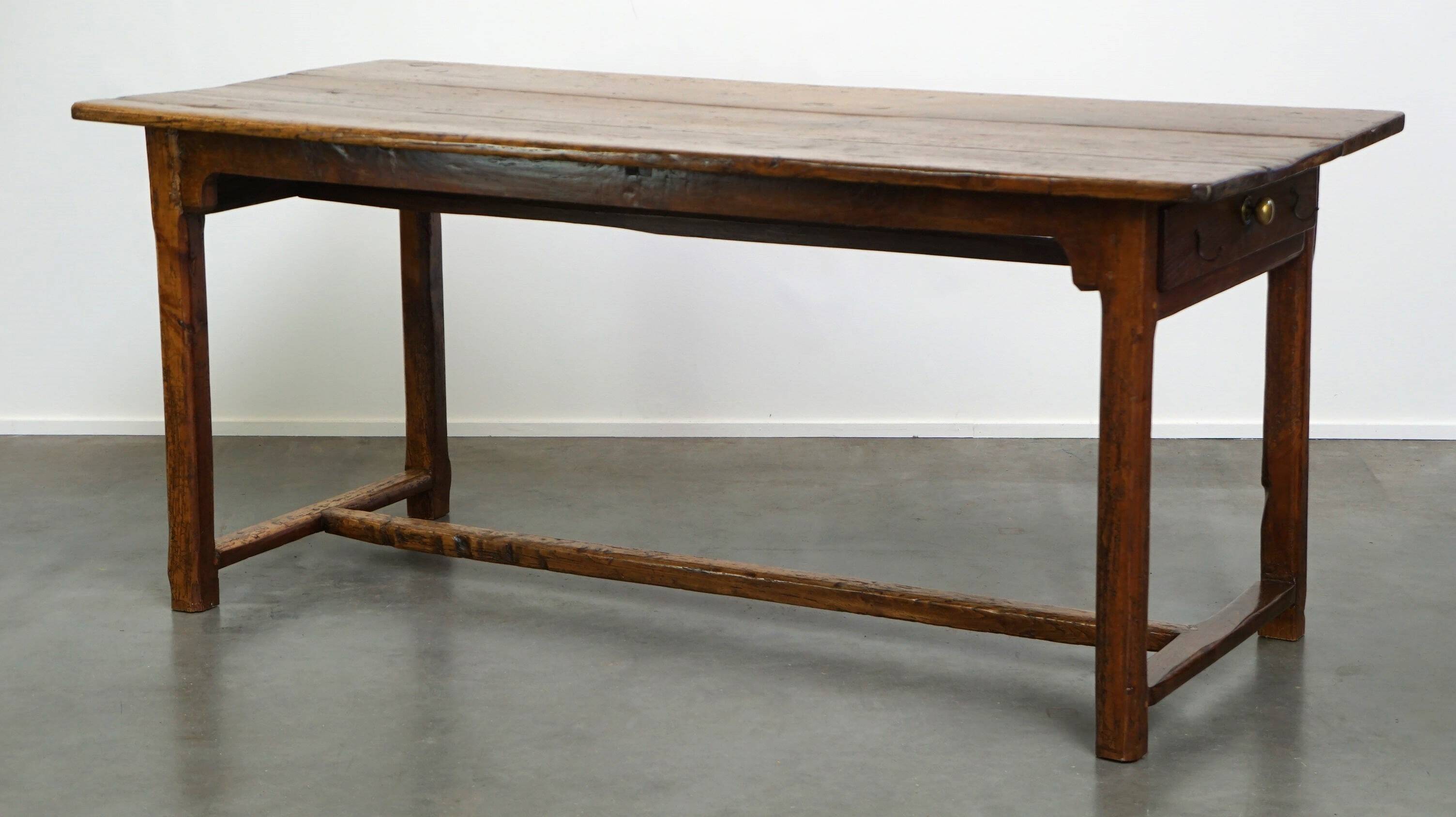 Beautiful antique French dining table with perfect dimensions and handy hooks