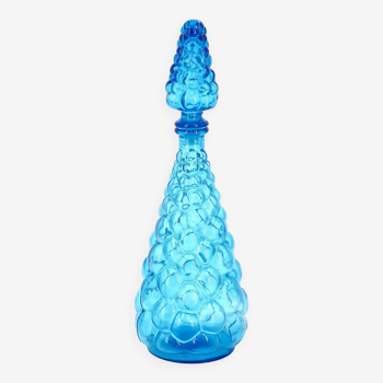 Bouteille carafe en verre bleu Empoli, années 60