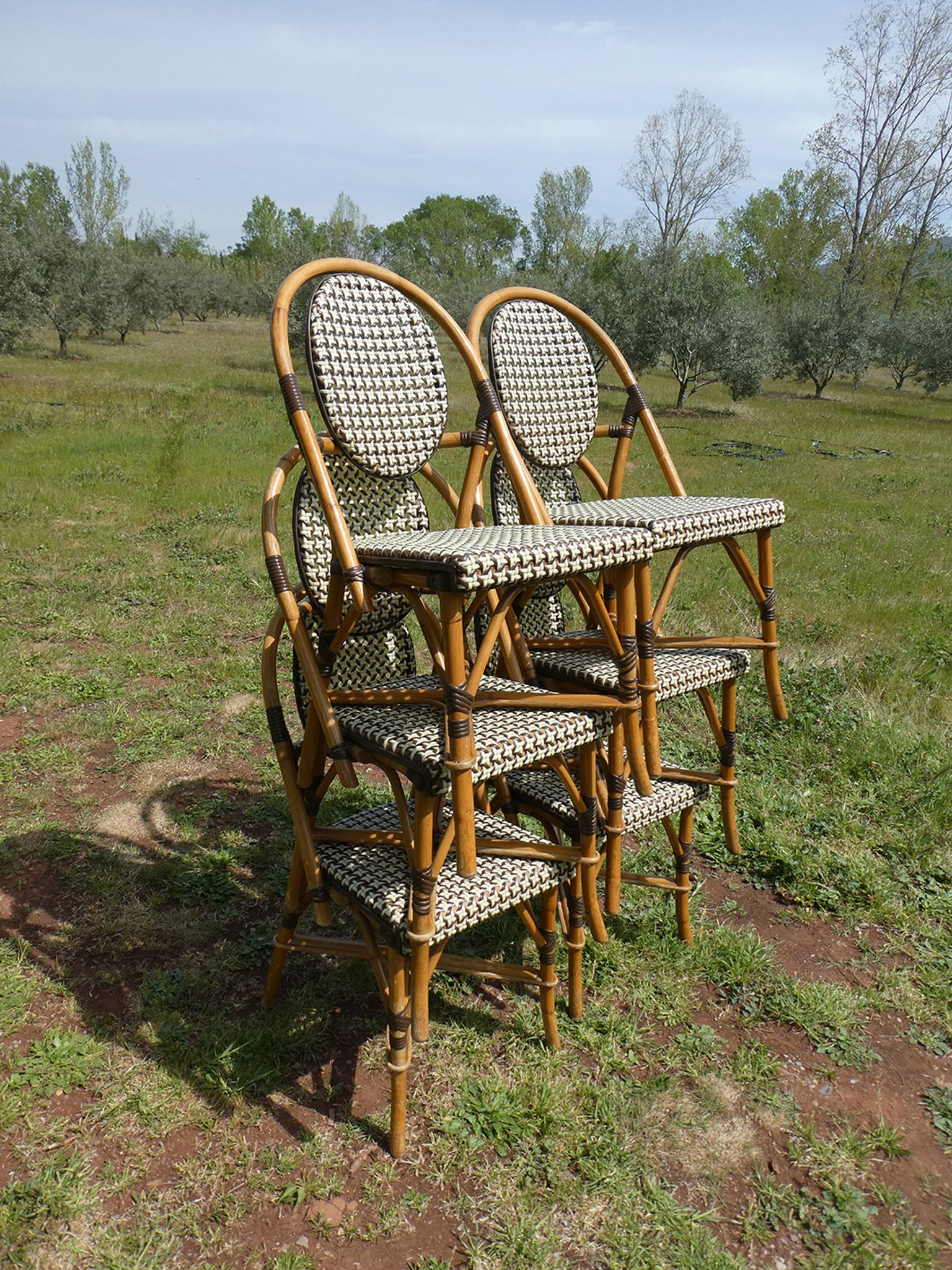 Set of 6 chairs bistro terrace "Parisian" rattan and brown braiding