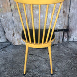Baumann western style chair in yellow wood + vintage black skai seat