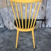Baumann western style chair in yellow wood + vintage black skai seat