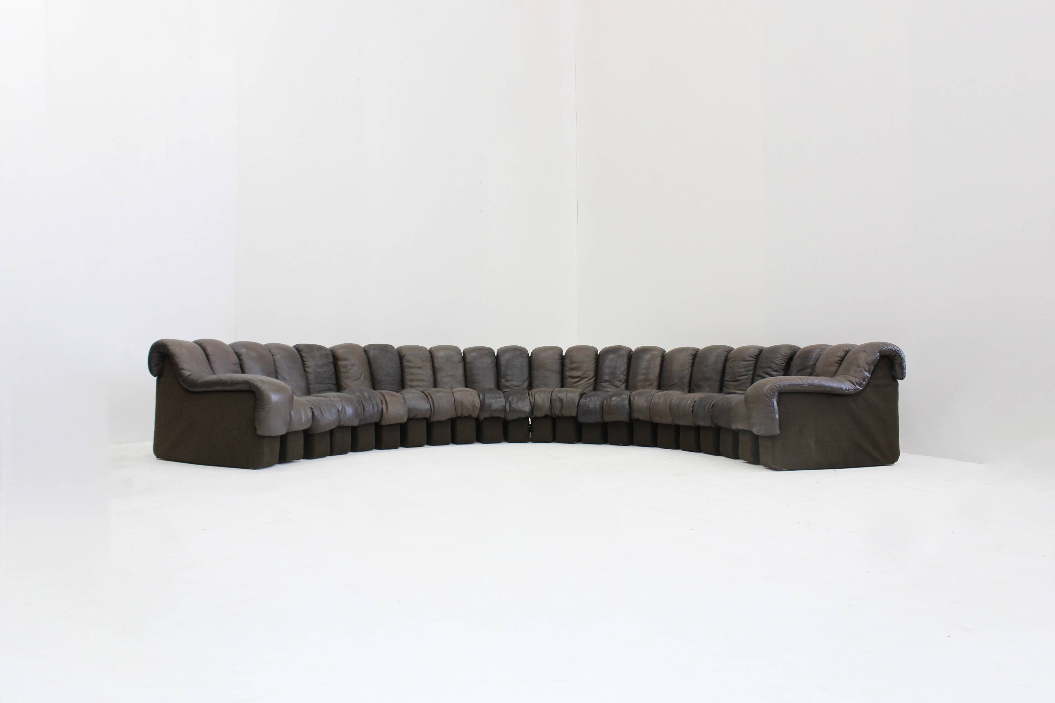 Vintage DS-600 Non stop Snake sofa by De Sede in original brown leather, 19