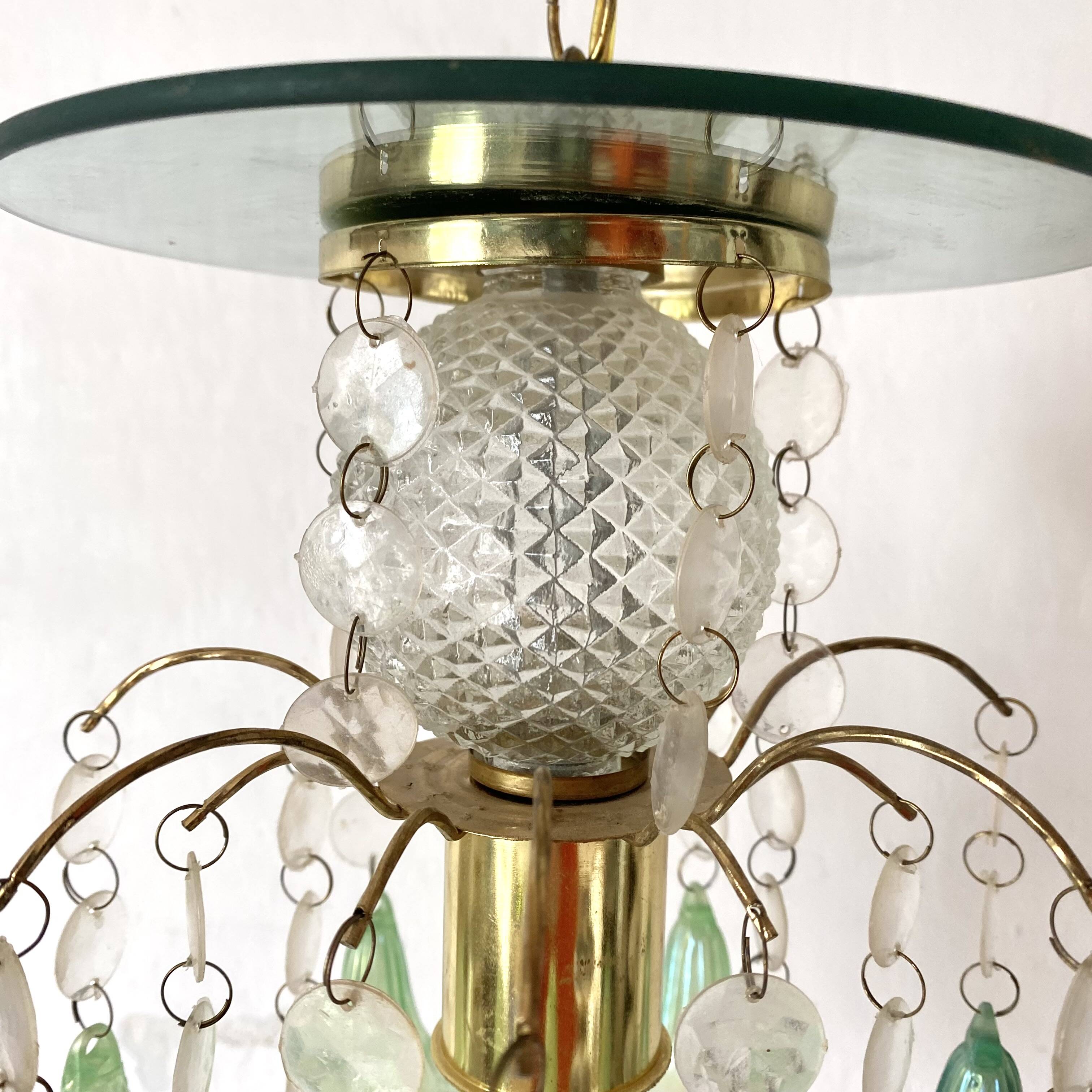 Vintage pendant lamp with tassels and bells