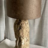 Brutalist vintage stone lamp from the 1970s, raw art.