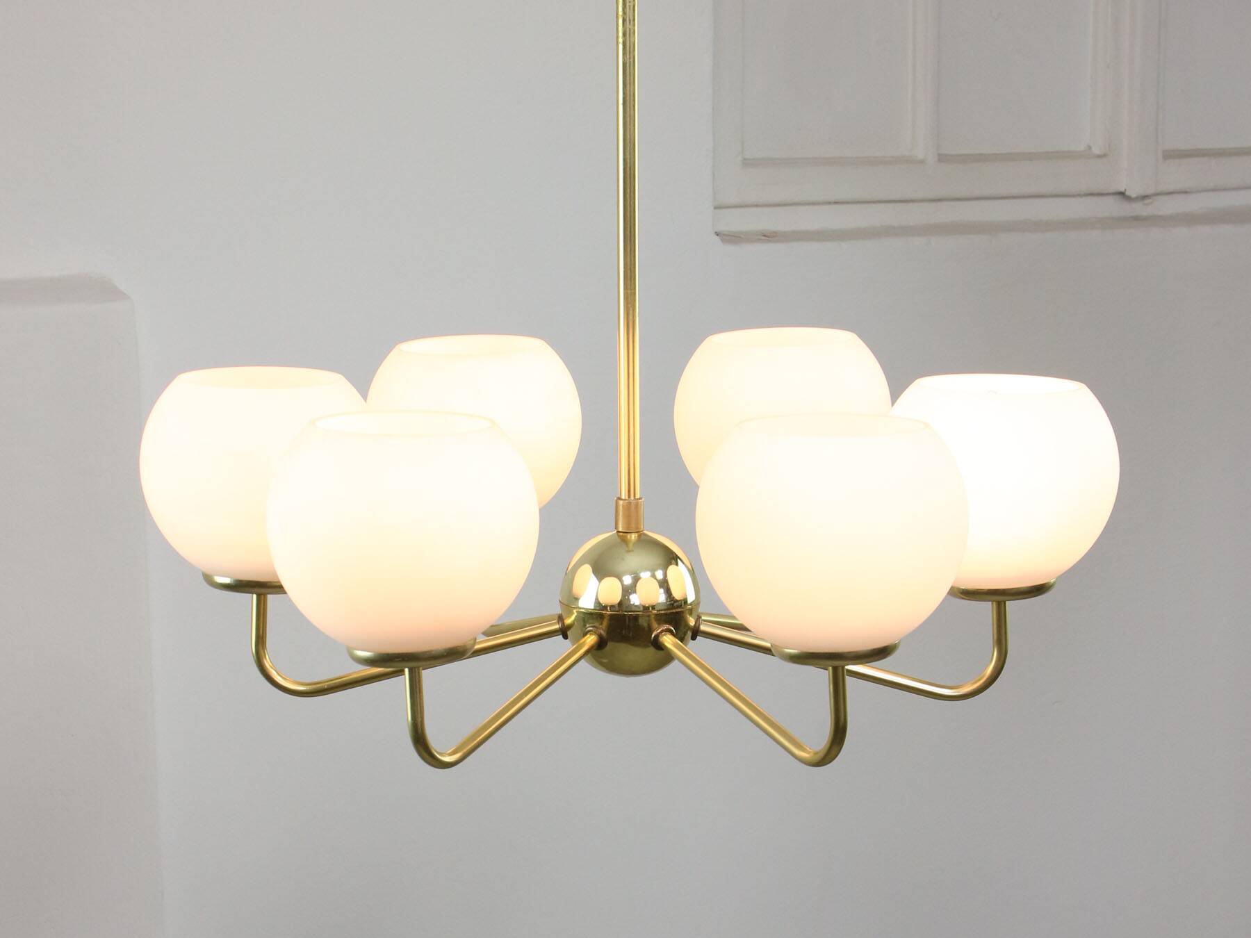 Mid-century Upward Sputnik Golden Chandelier, 60s