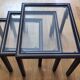 Set of 3 nesting tables by Pierre Vandel, lacquered blue metal with glass top, French 1970s Vintage.