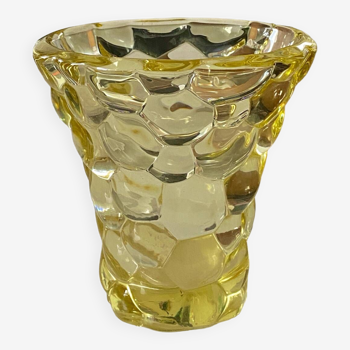 Vase Pierre d’Avesn cristal jaune nid d’abeilles