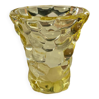 Vase Pierre d’Avesn cristal jaune nid d’abeilles