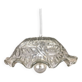 Portuguese farmhouse mid century clear floral glass hanging lamp, 1960s