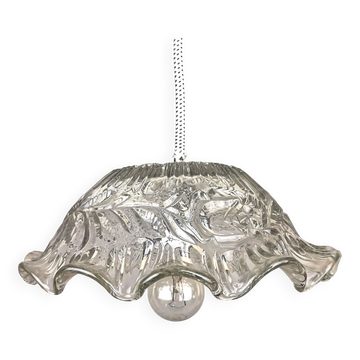 Lampe suspendue en verre floral clair de ferme portugaise des années 1960.