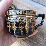 Black english ceramic cup and saucer enamelled