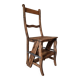 Chaise échelle de bibliothèque en chêne français antique – Tabouret escamotable