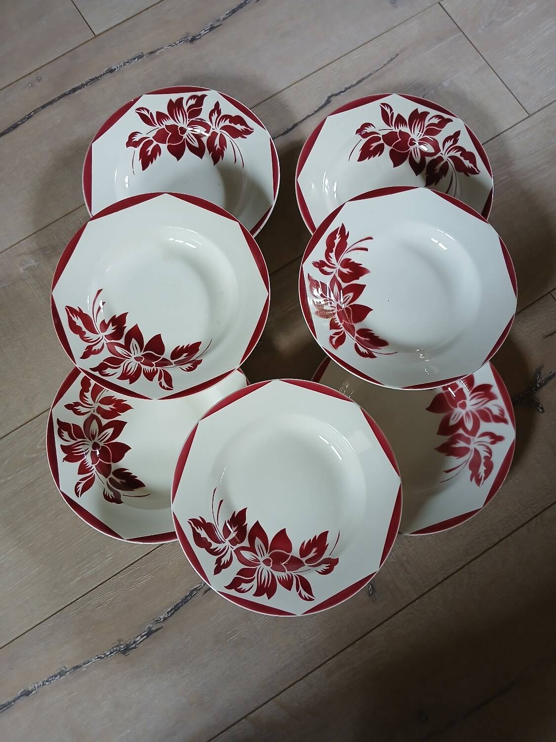 6 antique soup plates from Digoin and Sarreguemines
