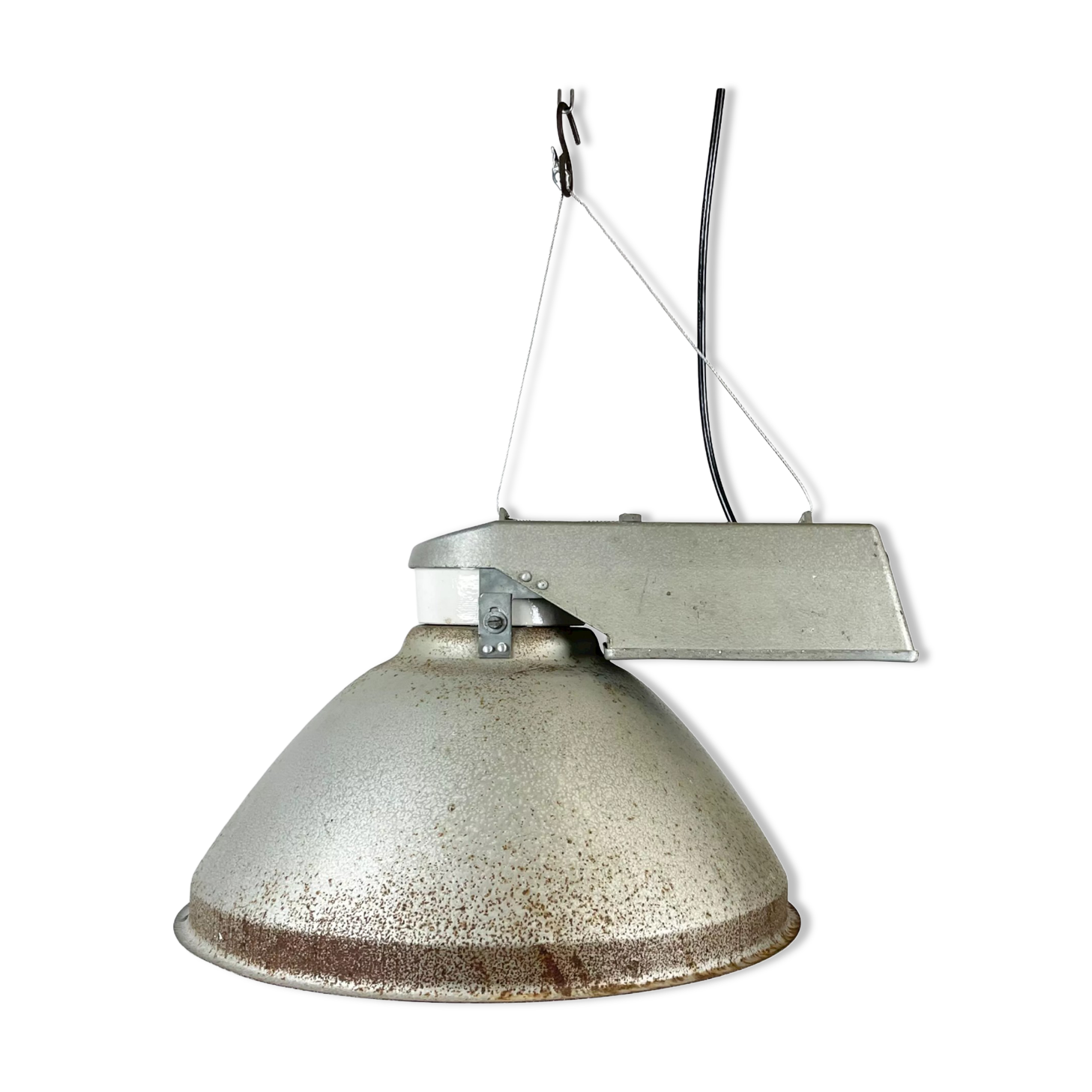 Industrial Factory Pendant Lamp with Frosted Glass Cover, 1970s
