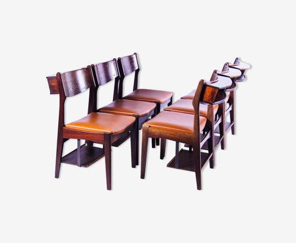 6 chaises d’école privées vintage en teck et palissandre