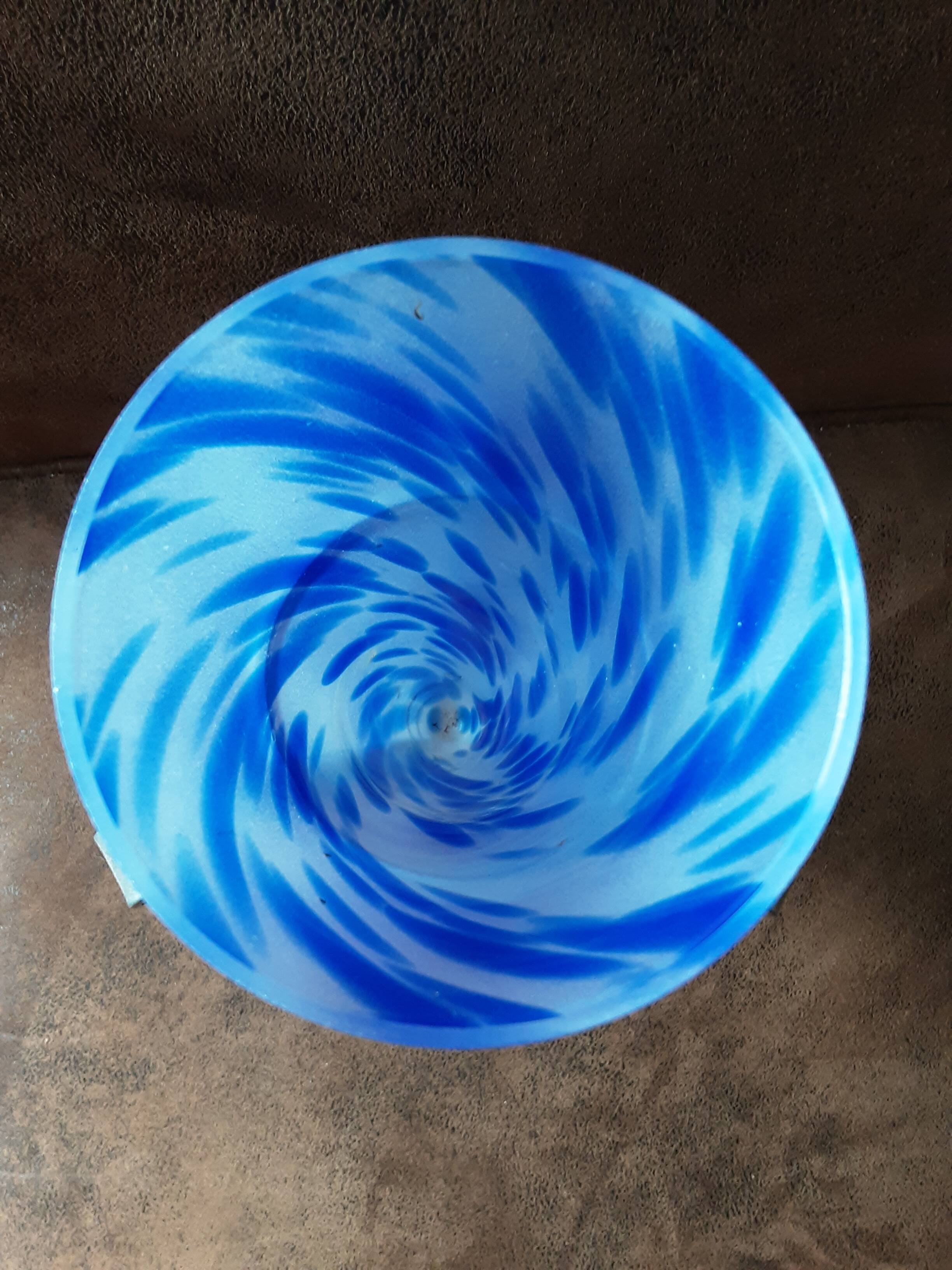 Marbled blue opaline vase on metal base