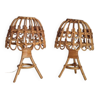 Paire de lampes de chevet bambou