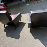 paire d'anciens fauteuils pieds compas skai / vintage