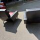 pair of old skai compass leg armchairs / vintage