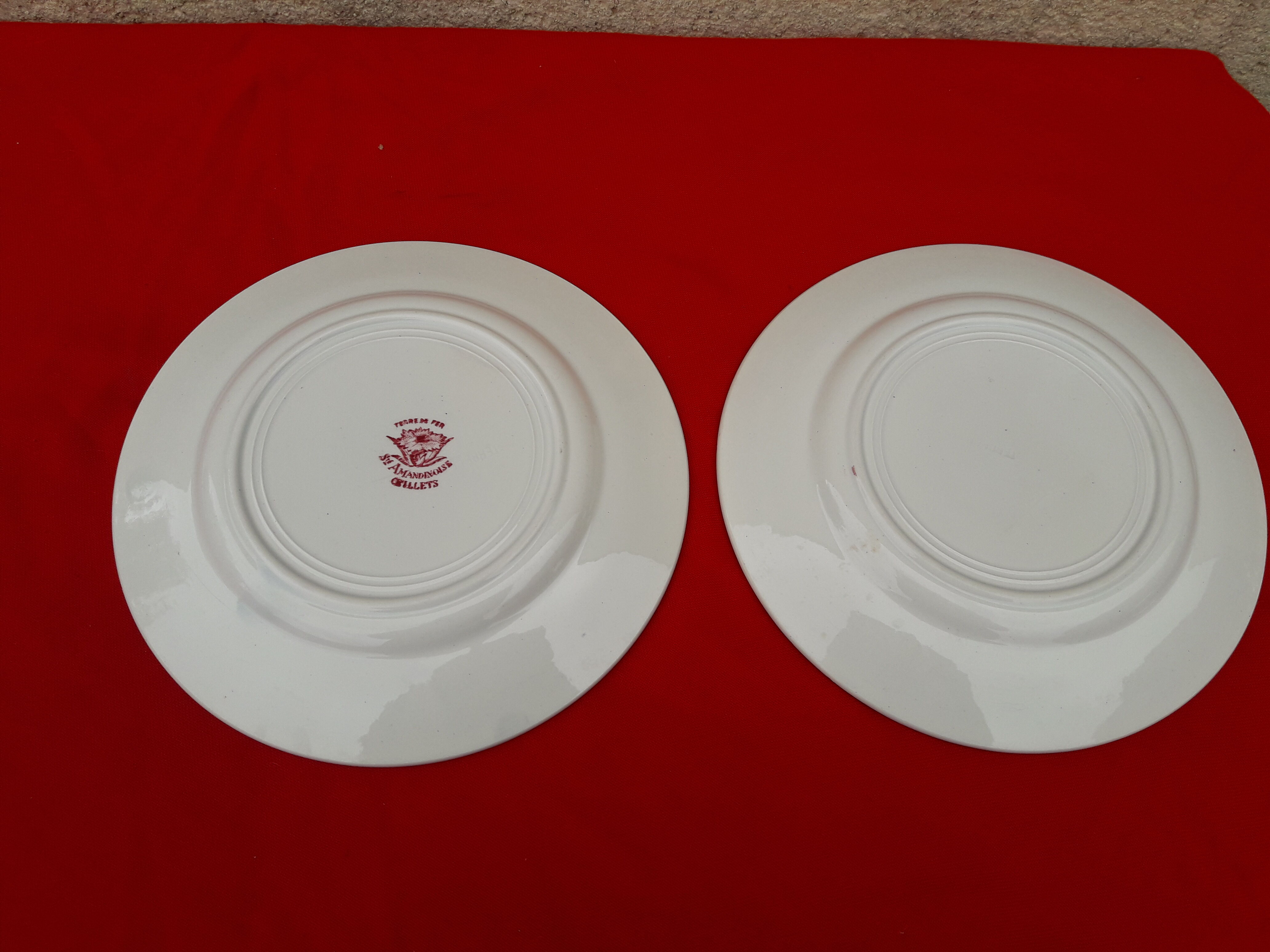 2 earthenware plates sté amandinoise terre de fer model eyelets diam 23 cm