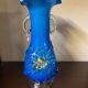 Clichy glass vase with floral decoration in intense blue tones and small years