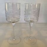 Duo of cut glass fish candle holders