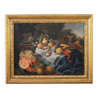 Great 17th century Italian painting, antique still life with fruit
