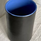 Vintage 1970s black ceramic roll vase signed Dumez.