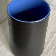 Vintage 1970s black ceramic roll vase signed Dumez.